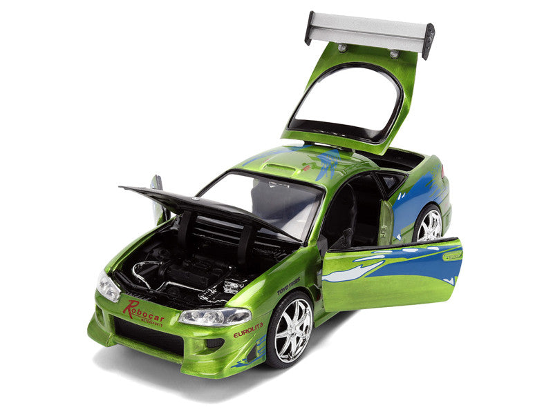 Brian's Mitsubishi Eclipse Green Brush Finish "The Fast and the Furious" (2001) Movie 25 Years of Fast & Furious Anniversary 1/24 Diecast Model Car by Jada