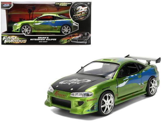 Brian's Mitsubishi Eclipse Green Brush Finish "The Fast and the Furious" (2001) Movie 25 Years of Fast & Furious Anniversary 1/24 Diecast Model Car by Jada