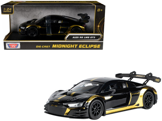 Audi R8 LMS GT3 Black with Gold Stripes and Graphics "Midnight Eclipse" Series 1/24 Diecast Model Car by Motormax