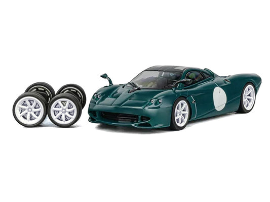 Pagani Huayra Codalunga Green with Sunroof and Extra Wheels 1/64 Diecast Model Car by CM Model