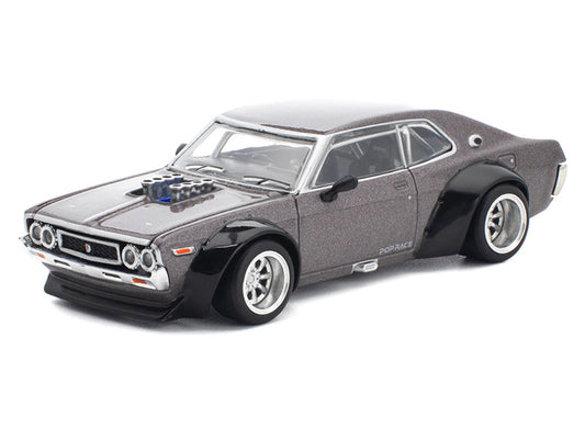 Datsun Laurel C130 RHD (Right Hand Drive) Gray Metallic 1/64 Diecast Model Car by Pop Race