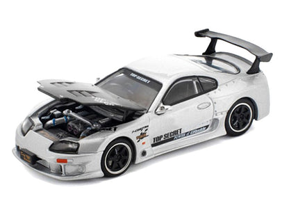 Toyota Supra "Top Secret" GT300 RHD (Right Hand Drive) Silver Metallic with Carbon Hood 1/64 Diecast Model Car by Pop Race
