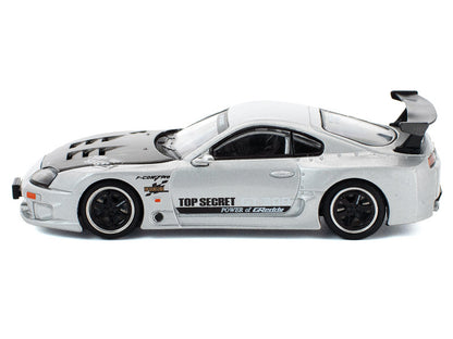 Toyota Supra "Top Secret" GT300 RHD (Right Hand Drive) Silver Metallic with Carbon Hood 1/64 Diecast Model Car by Pop Race