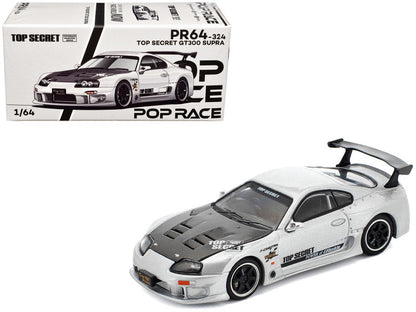 Toyota Supra "Top Secret" GT300 RHD (Right Hand Drive) Silver Metallic with Carbon Hood 1/64 Diecast Model Car by Pop Race