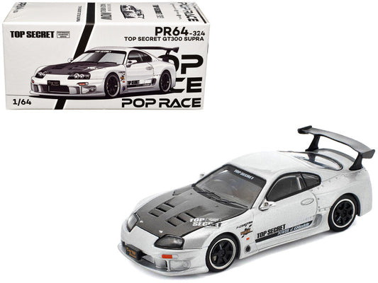 Toyota Supra "Top Secret" GT300 RHD (Right Hand Drive) Silver Metallic with Carbon Hood 1/64 Diecast Model Car by Pop Race