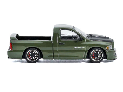 2003 Dodge Ram SRT-10 Pickup Truck Green Metallic with Matt Black Hood 1/64 Diecast Model Car by Shoom64 Models
