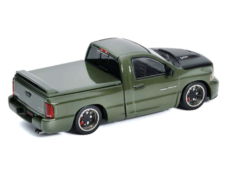 2003 Dodge Ram SRT-10 Pickup Truck Green Metallic with Matt Black Hood 1/64 Diecast Model Car by Shoom64 Models