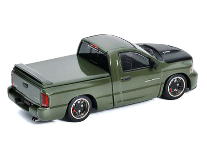 2003 Dodge Ram SRT-10 Pickup Truck Green Metallic with Matt Black Hood 1/64 Diecast Model Car by Shoom64 Models