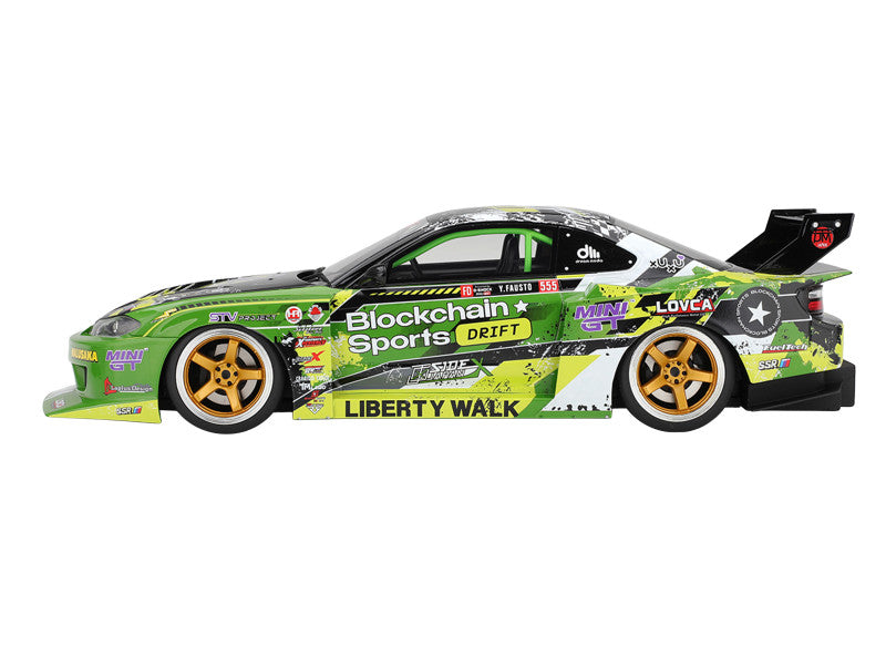 Nissan LB-Super Silhouette S15 SILVIA RHD (Right Hand Drive) #555 V2 Yukio Fausto "Formula Drift Japan" (2024) 1/18 Model Car by Top Speed