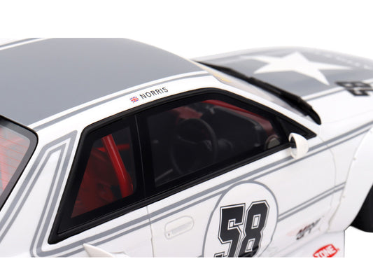 Nissan Skyline GT-R (R32) RHD (Right Hand Drive) #58 "LBWK - Kaido Works" White with Gray Stripes and Graphics "Tokyo Auto Salon (TAS) 2025" 1/18 Model Car by Top Speed