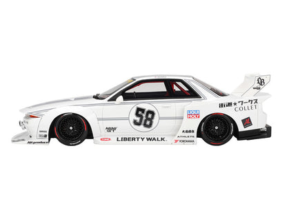 Nissan Skyline GT-R (R32) RHD (Right Hand Drive) #58 "LBWK - Kaido Works" White with Gray Stripes and Graphics "Tokyo Auto Salon (TAS) 2025" 1/18 Model Car by Top Speed